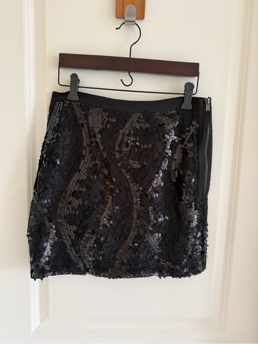 Bedo Black Sequin Lace Mini Skirt